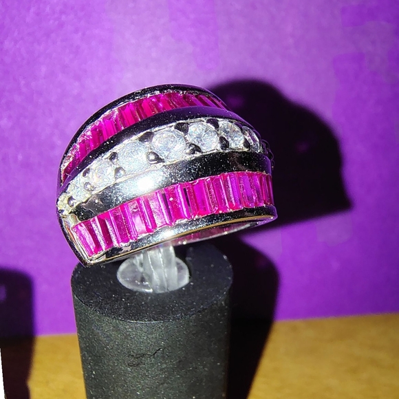 Unique 90210 Estate SALE Luxury Pink White Sapphire Ring in .925 Silver Size 6 - Picture 8 of 9